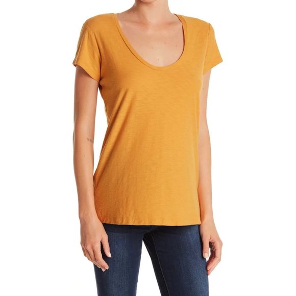 James Perse Comet Mustard Curved V-Neck T-Shirt Tee - Picture 1 of 7